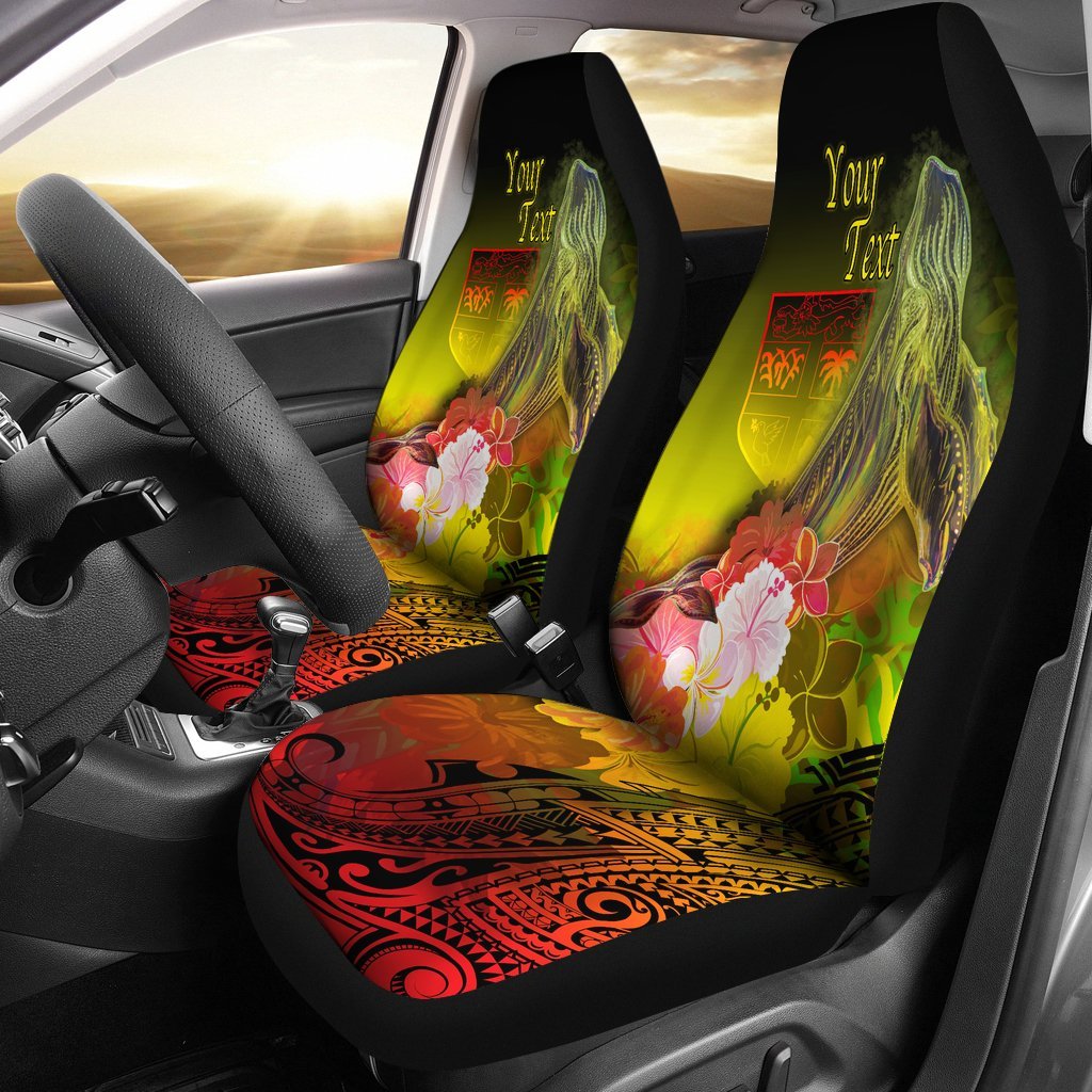 Fiji Custom Personalised Car Seat Covers - Humpback Whale with Tropical Flowers (Yellow) Universal Fit Yellow - Polynesian Pride