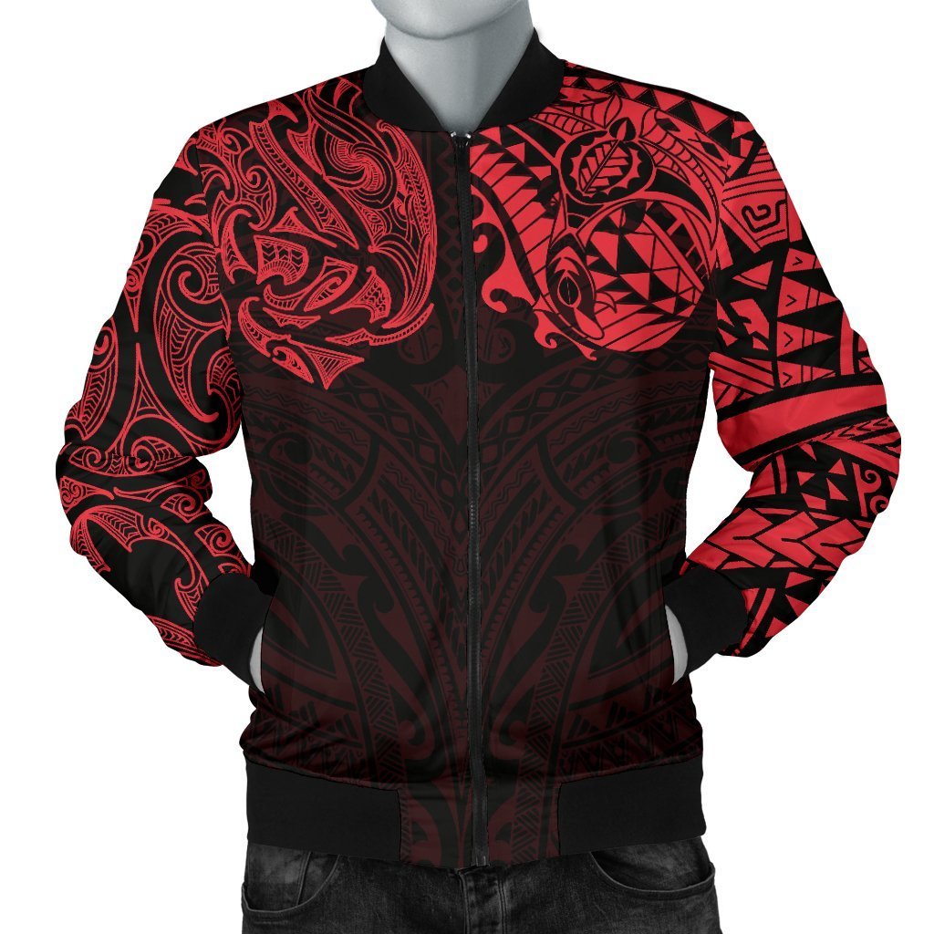 New Zealand Men's Bomber Jacket, Maori Polynesian Tattoo Red Red - Polynesian Pride