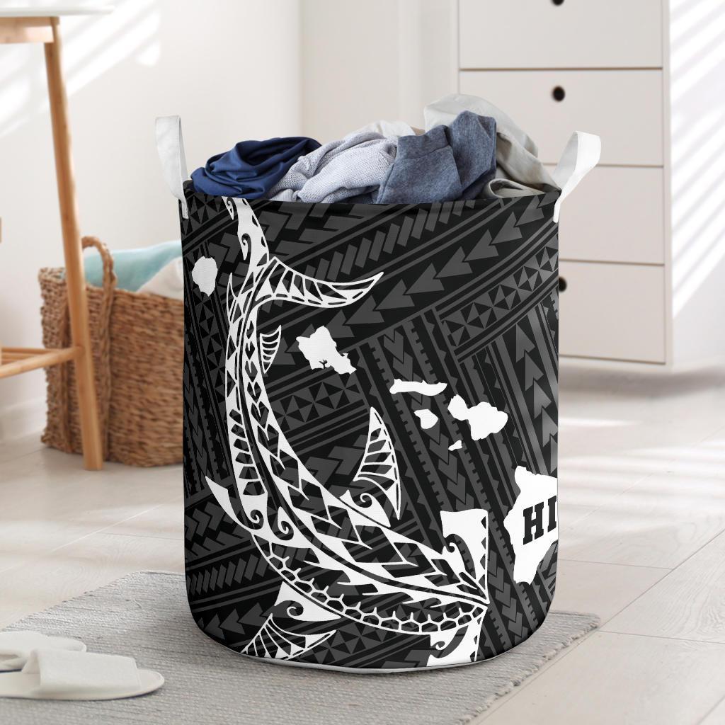 Hawaii Shark White Polynesian Laundry Basket AH Laundry Basket - 1 One Size White - Polynesian Pride