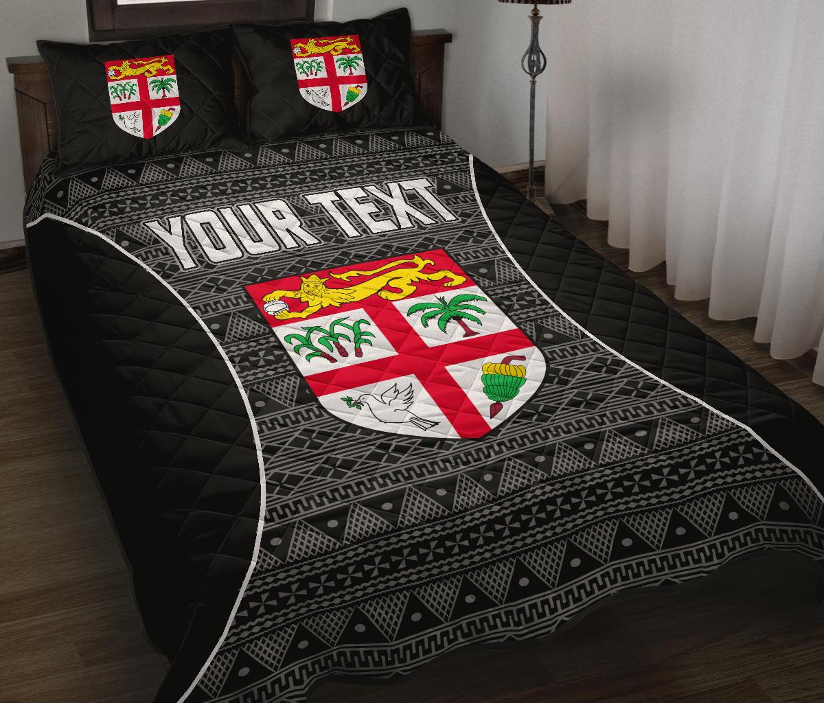 Fiji Custom Personalised Quilt Bed Sets - Tapa Pattern Sport Style Black - Polynesian Pride