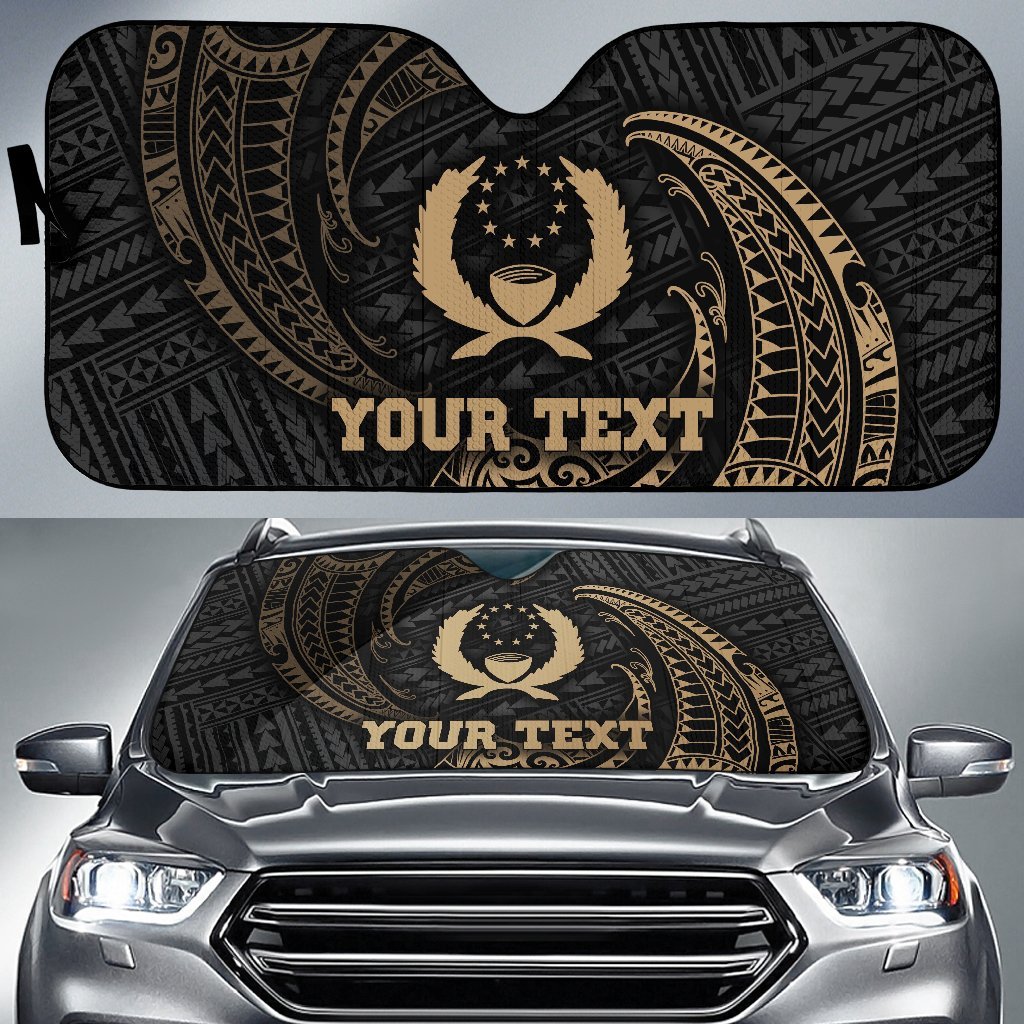 Polynesian Pohnpei Custom Personalised Sun Shades - Gold Tribal Wave Auto Sun Shade Universal Fit Gold - Polynesian Pride