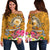 Samoa Women's Off Shoulder Sweater - Turtle Plumeria (Gold) Gold - Polynesian Pride