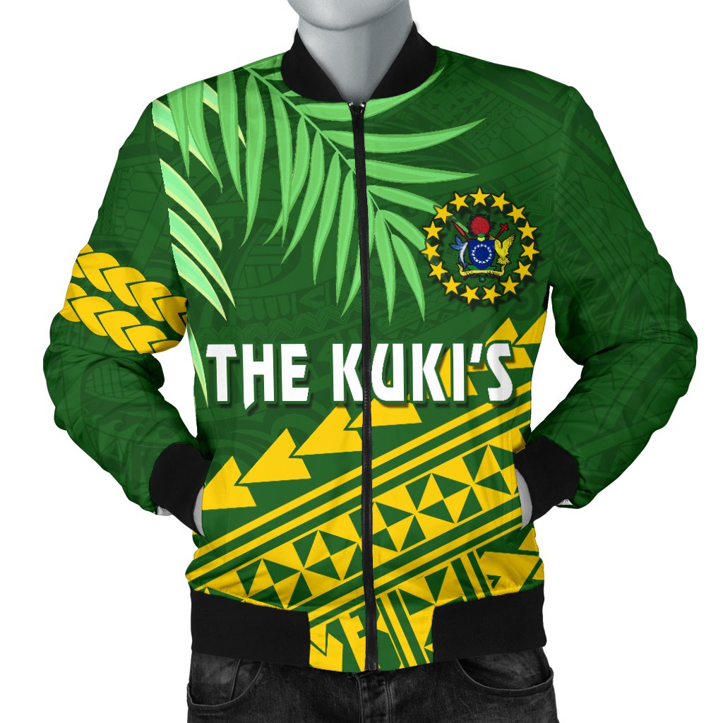 Cook Islands Rugby Men Bomber Jacket Coconut Leaves - The Kuki's Green - Polynesian Pride