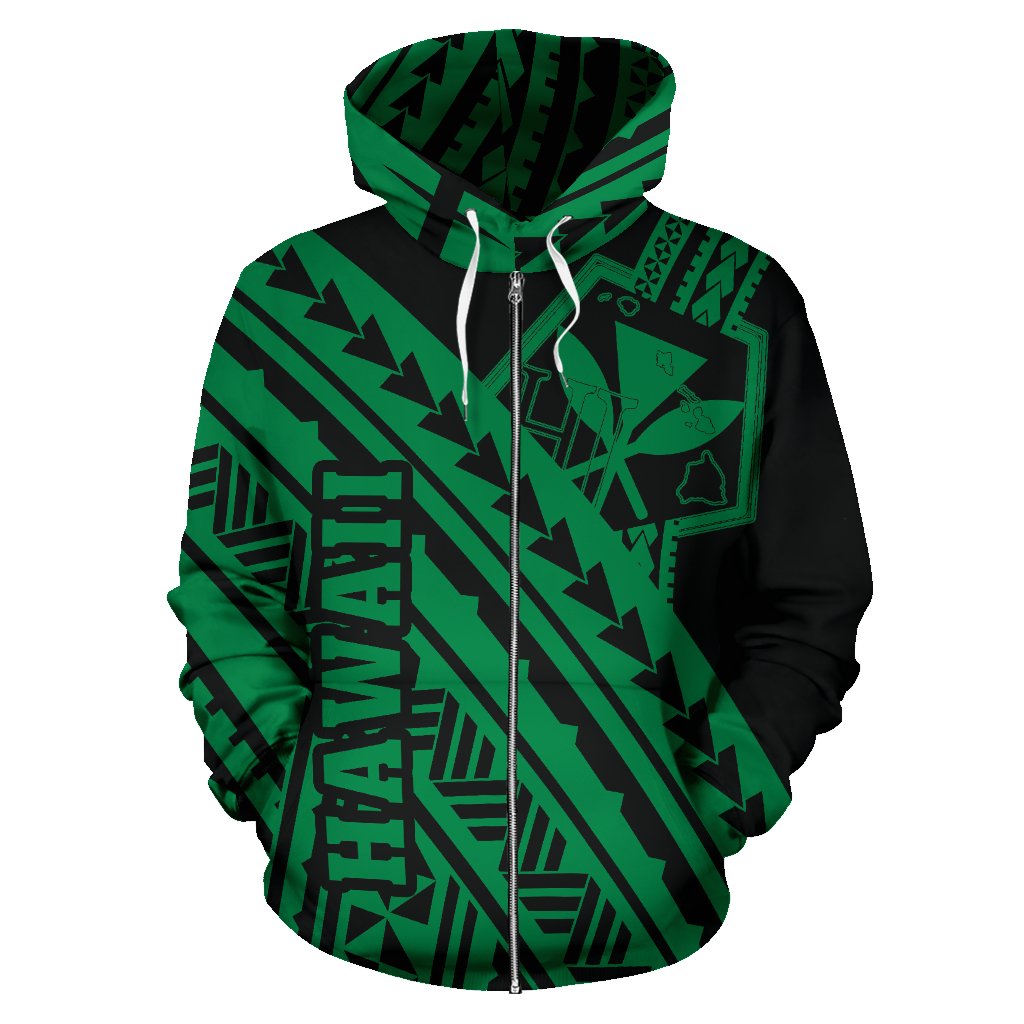 Hawaii Kanaka Polynesian Zip up Hoodie Poly Style Green - Polynesian Pride