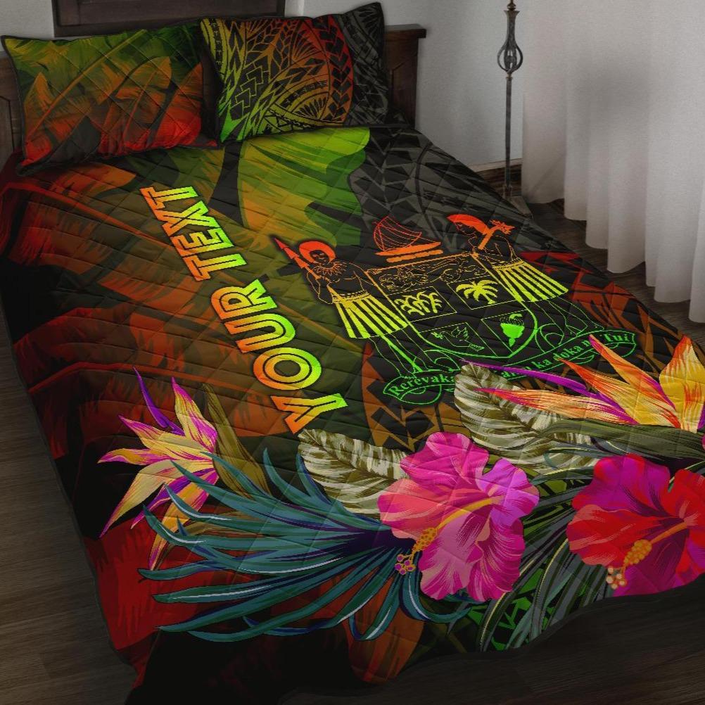 Fiji Polynesian Personalised Quilt Bed Set - Hibiscus and Banana Leaves Art - Polynesian Pride