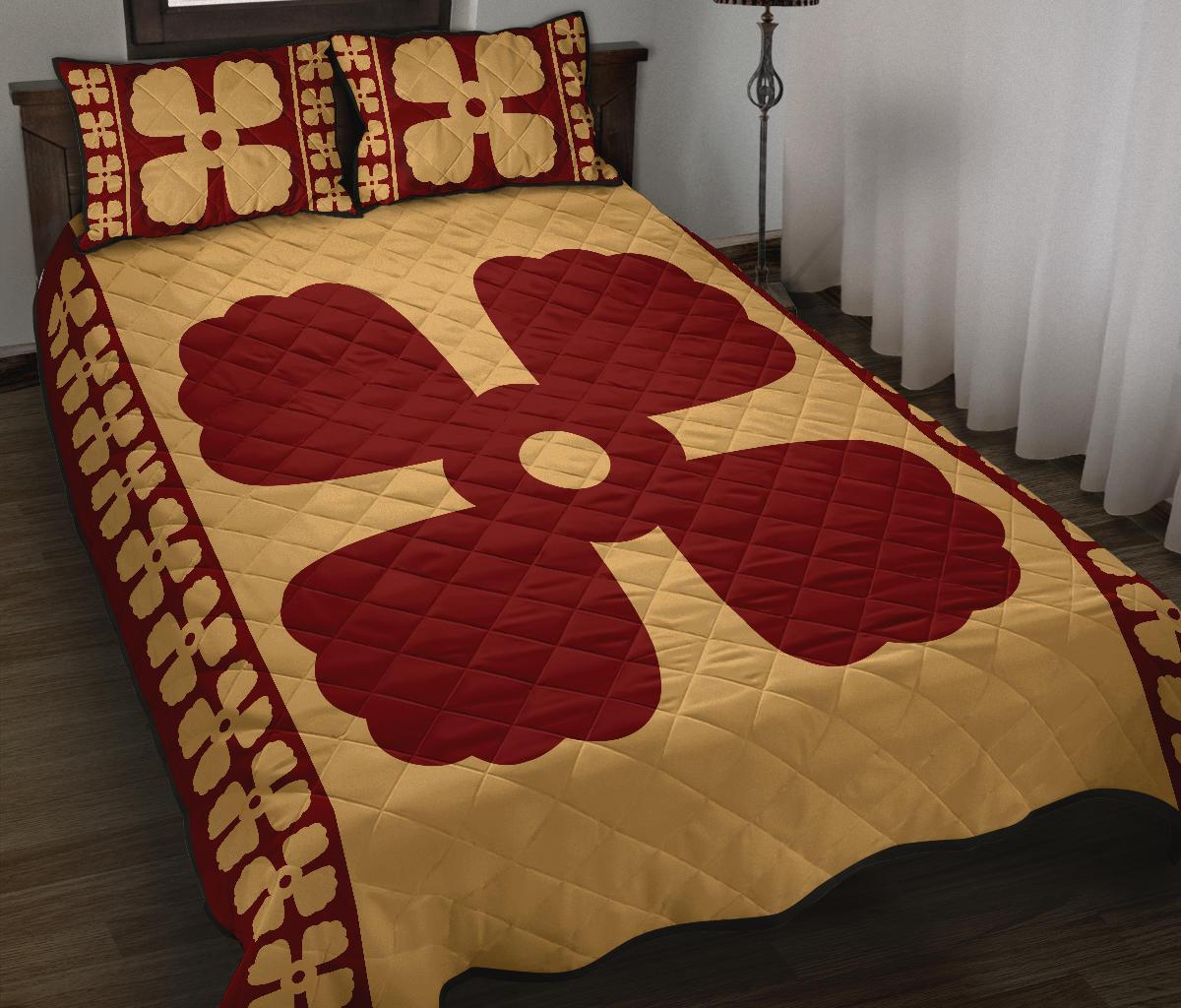 Hawaiian Quilt Pattern Pearl Quilt Bed Set - Polynesian Pride
