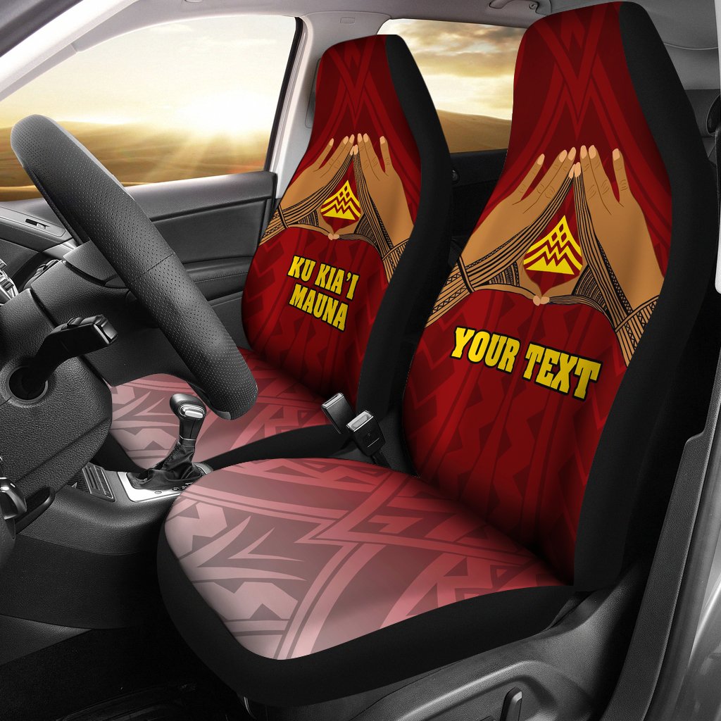 Hawaii Mauna Kea Custom Personalised Car Seat Covers - Hand Sign Symbol Universal Fit Red - Polynesian Pride