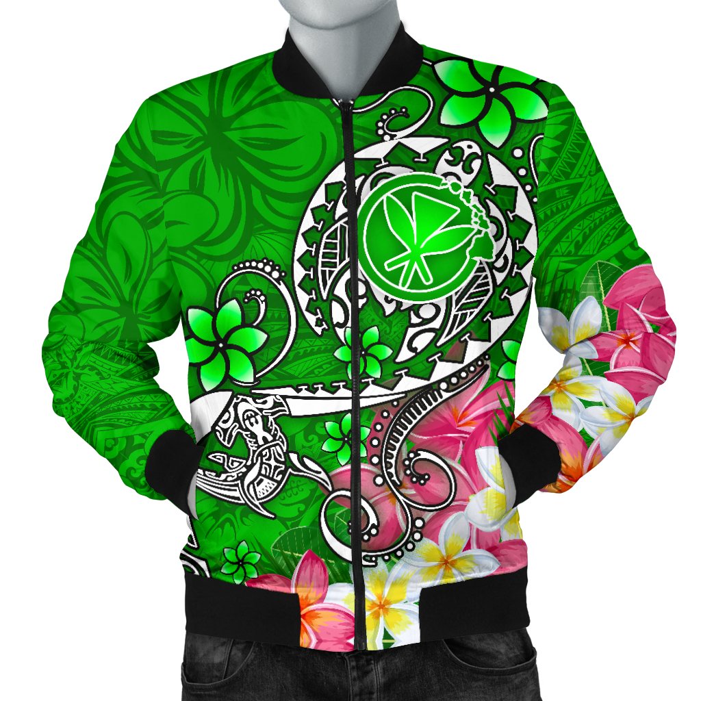 Hawaii Men's Bomber Jacket - Turtle Plumeria Polynesian Tattoo Green Color Green - Polynesian Pride