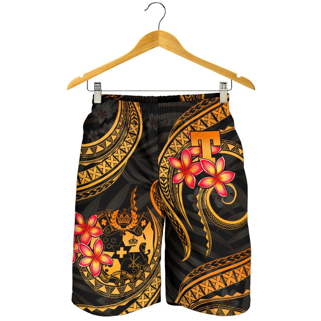 Tonga Polynesian Men Shorts - Gold Plumeria - Polynesian Pride