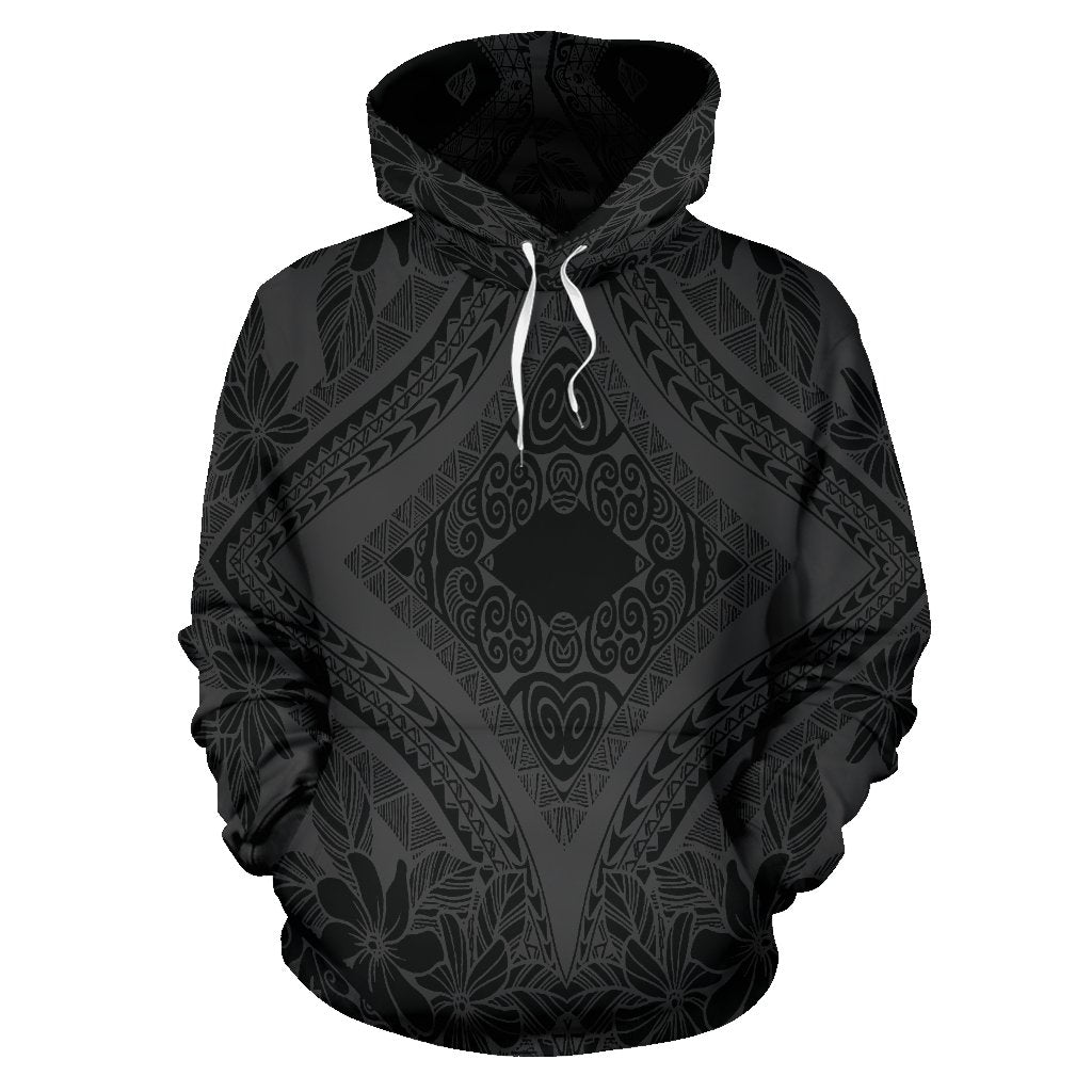 Hawaii Hoodie Polynesian Plumeria Mix Gray Black Pullover Unisex Art - Polynesian Pride