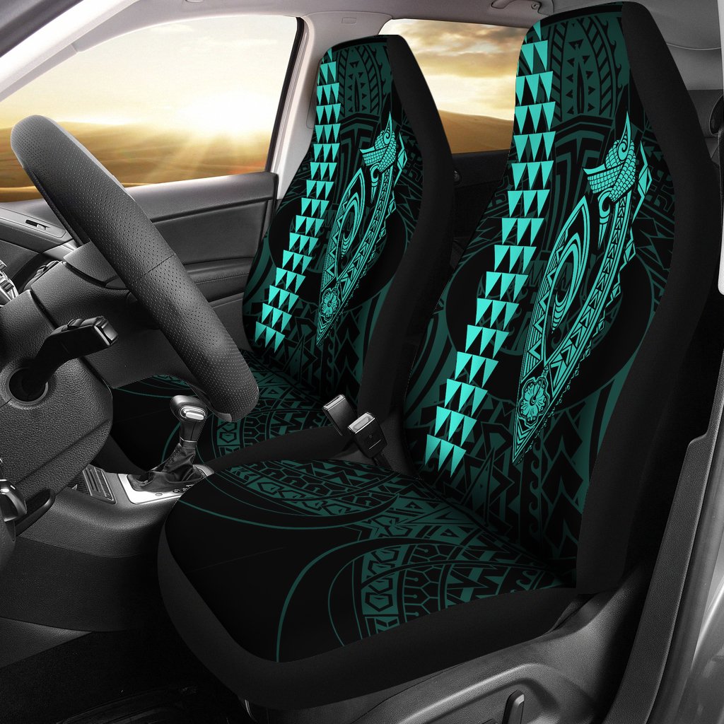 Hawaii Kakau Makau Fish Hook Polynesian Car Seat Covers - Turquoise - Polynesian Pride
