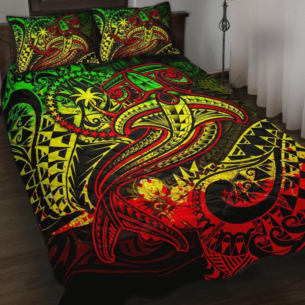 Chuuk Quilt Bed Set - Reggae Shark Polynesian Tattoo Art - Polynesian Pride