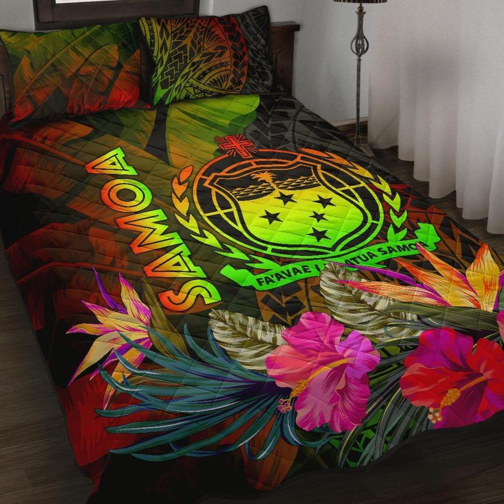 Samoa Polynesian Quilt Bed Set - Hibiscus and Banana Leaves Art - Polynesian Pride