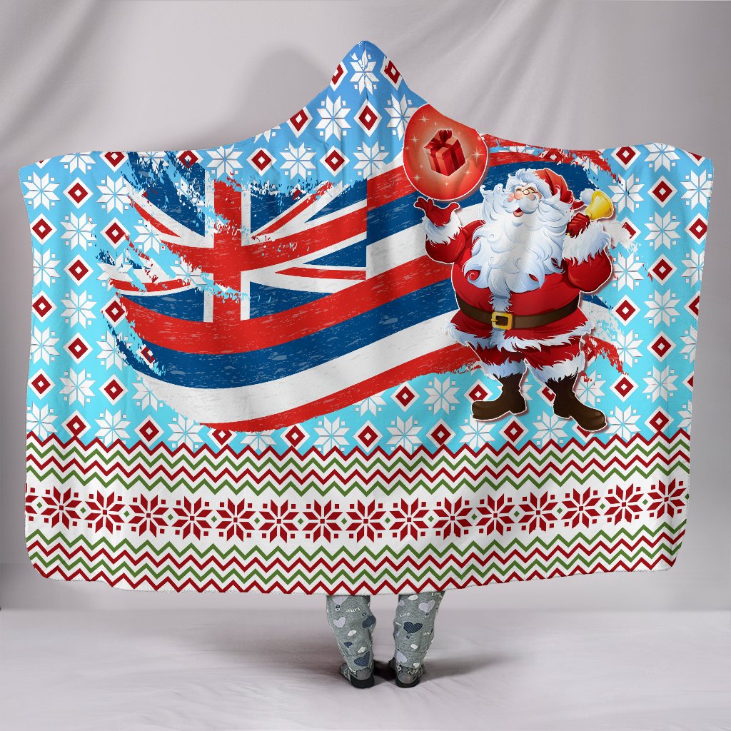 Hawaii Flag Santa Claus Pattern Christmas Hooded Blanket - Noel Style - AH Hooded Blanket - Polynesian Pride