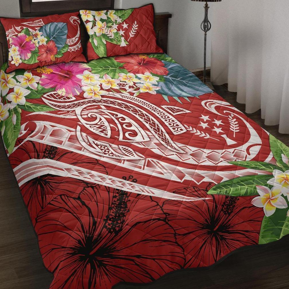 Kosrae Polynesian Quilt Bed Set - Summer Plumeria (Red) Red - Polynesian Pride