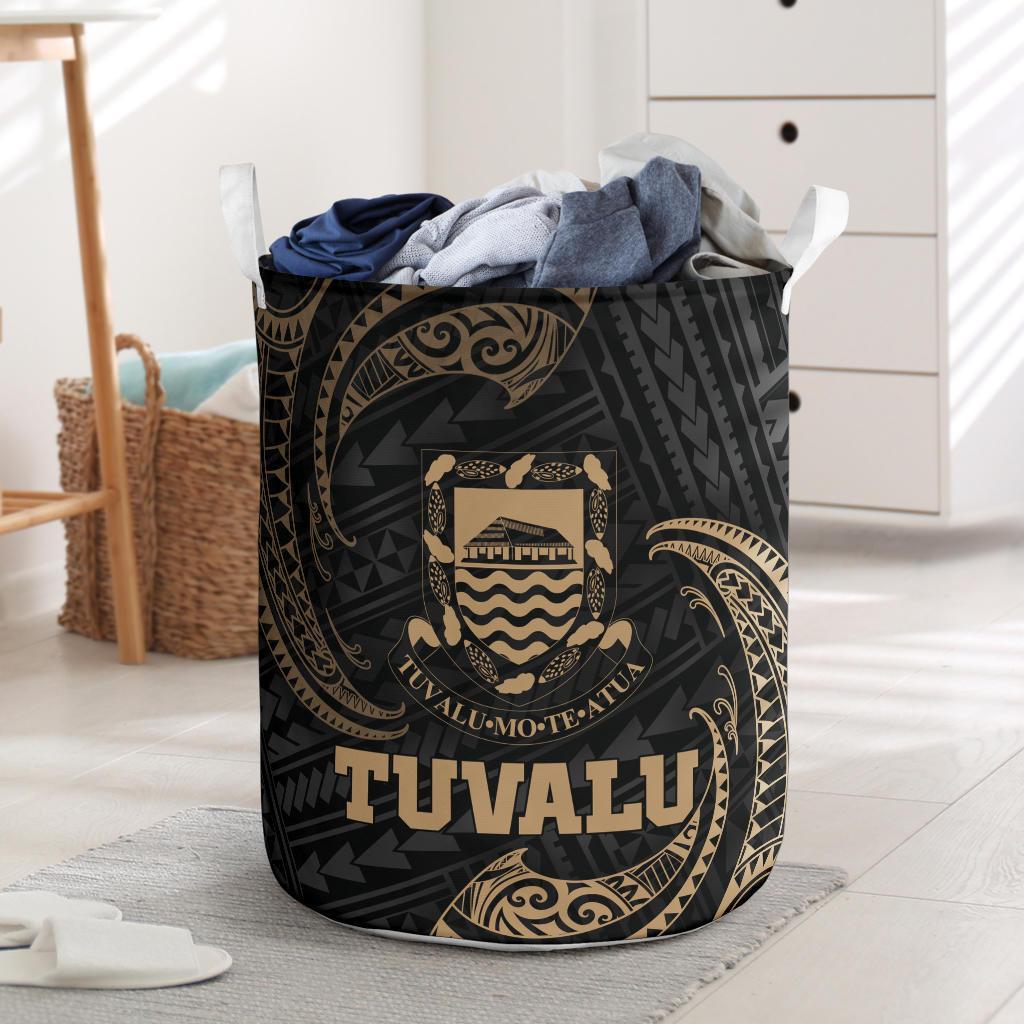 Tuvalu Polynesian Laundry Basket - Gold Tribal Wave One Style One Size Black - Polynesian Pride