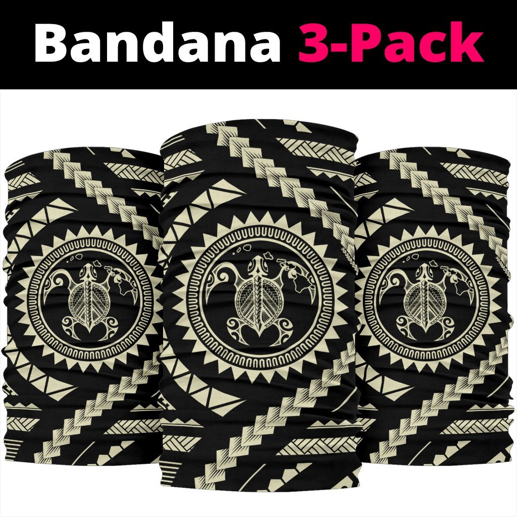 Hawaiian Turtle Map Black Beige Bandana 3 - Pack - Polynesian Pride