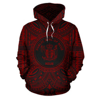 Niue ll Over Hoodie Niue Coat of rms Polynesian Red Black Unisex Red - Polynesian Pride