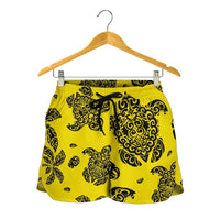 Polynesian Turtle Palm And Sea Pebbles Yellow Women's Short - Polynesian Pride