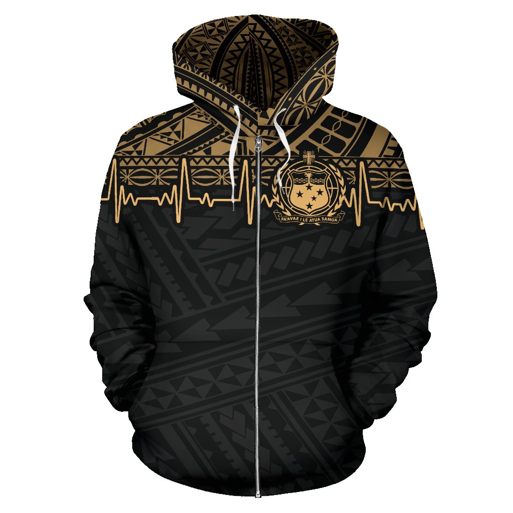 Samoa Polynesian All Over Zip up Hoodie Gold Heartbeat Style - Polynesian Pride