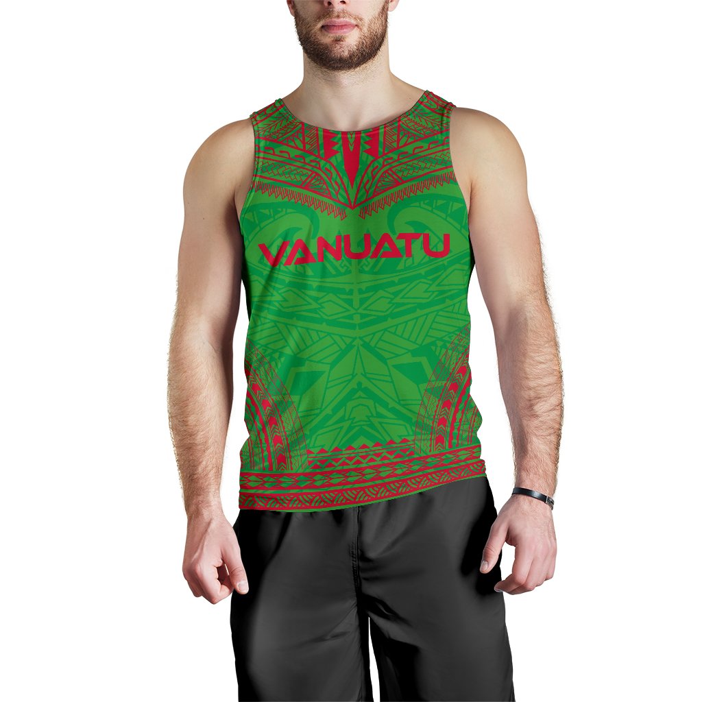 Vanuatu Men's Tank Top - Polynesian Chief Flag Version Green - Polynesian Pride