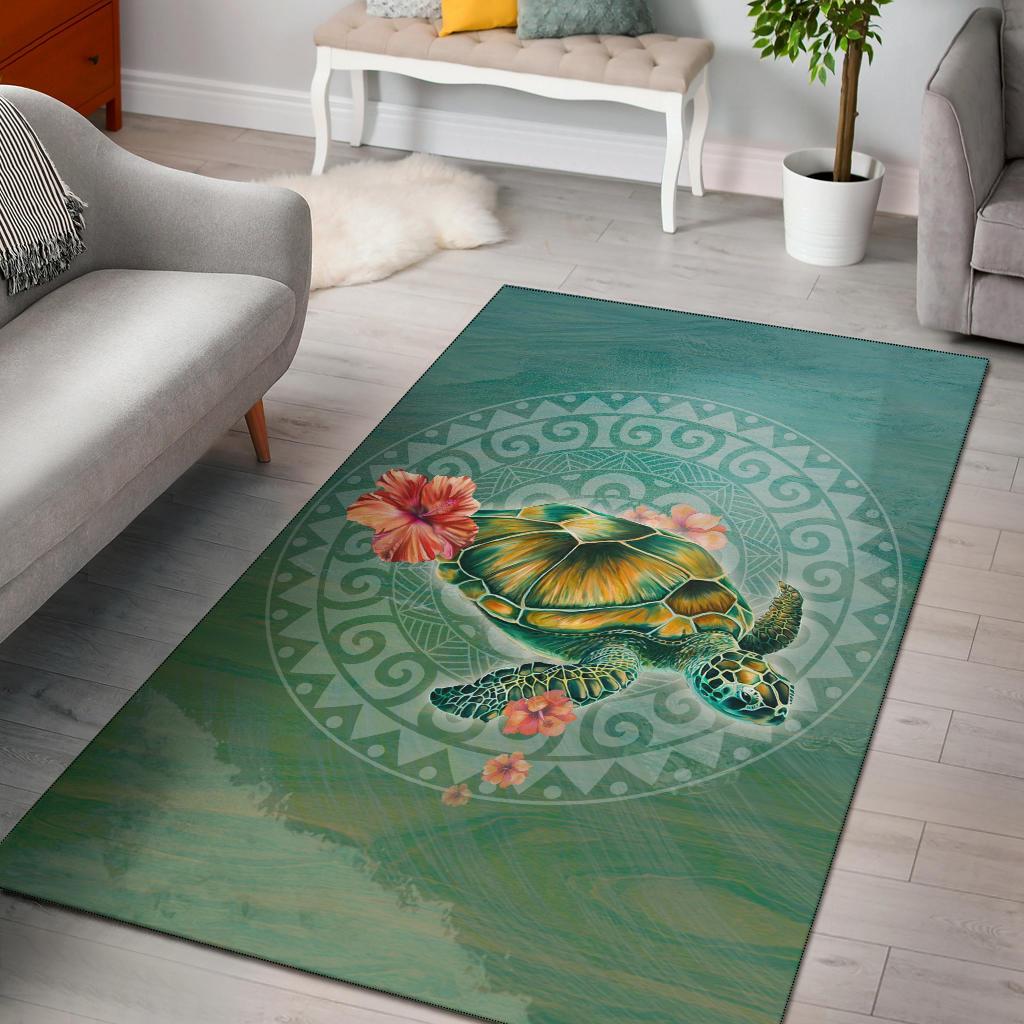 Hibiscus Turtle Swimming Area Rug AH Black - Polynesian Pride