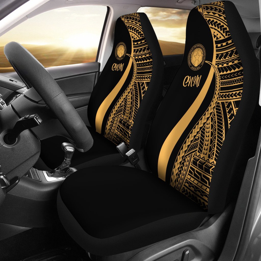 Northern Mariana Islands Car Seat Covers - Gold Polynesian Tentacle Tribal Pattern Universal Fit Gold - Polynesian Pride