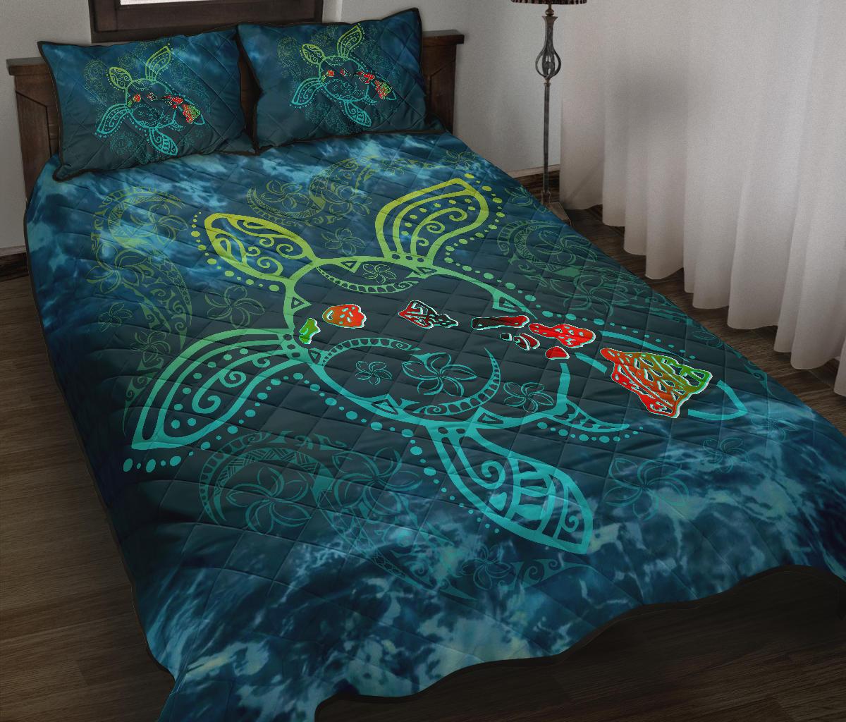 Turtle Quilt Bed Set - Hawaii Map - Polynesian Pride