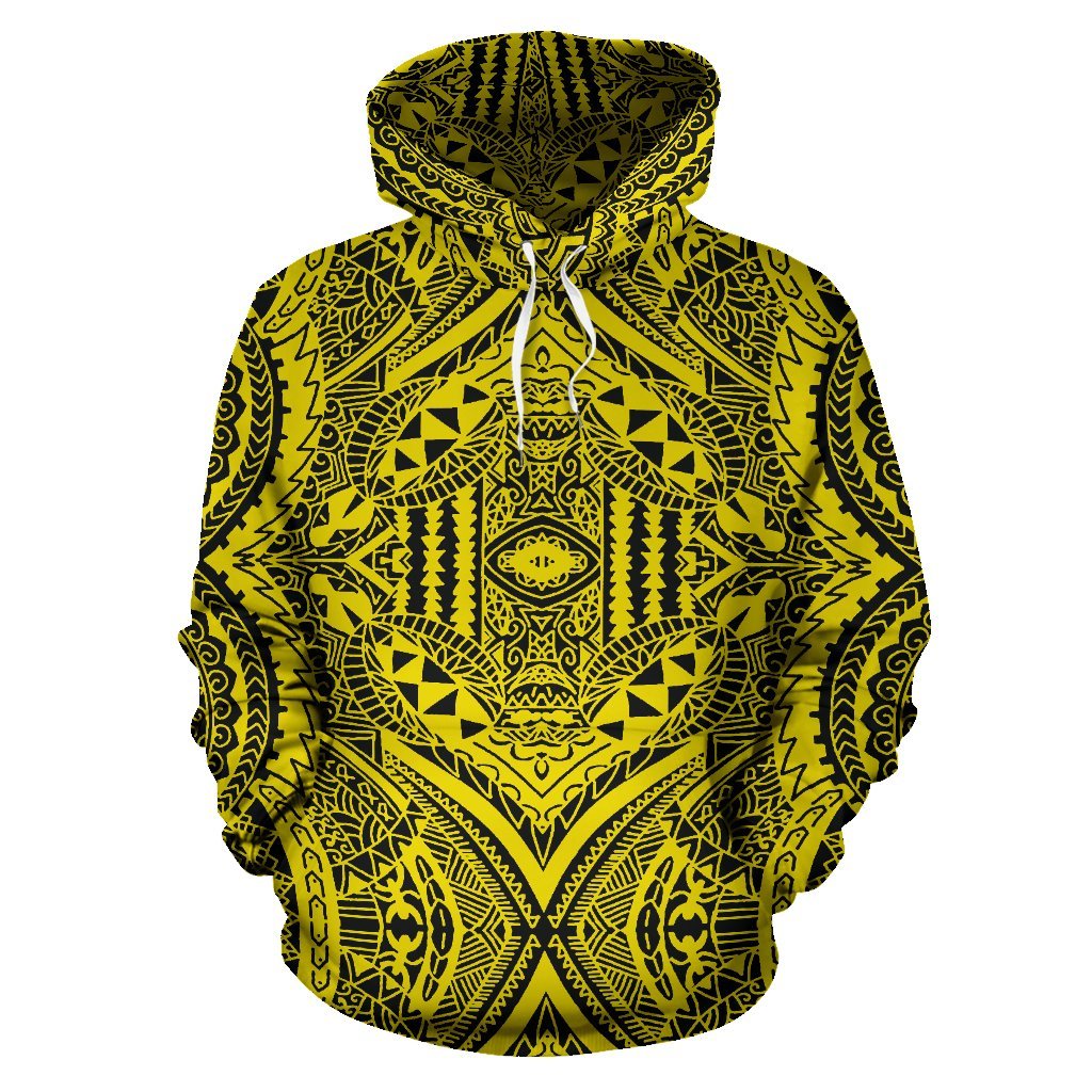 Hawaii Hoodie Polynesian Symmetry Yellow Pullover Unisex Art - Polynesian Pride