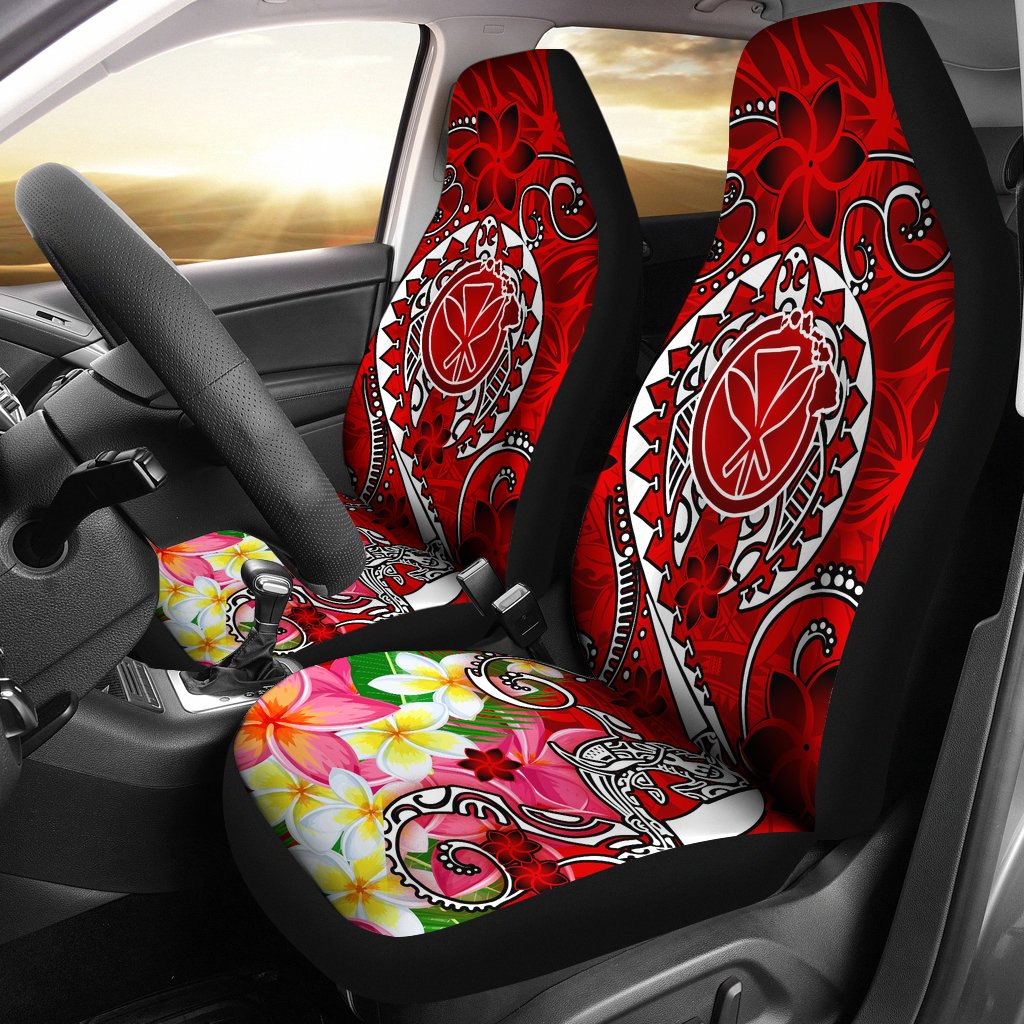 Hawaii Car Seat Covers - Turtle Plumeria Polynesian Tattoo Red Color Universal Fit Red - Polynesian Pride