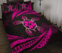 Hawaii Quilt Bed Set - Hibiscus Turtle Tribal Waves Pink - Polynesian Pride