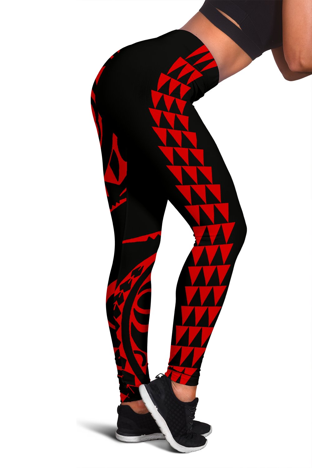 Red Polynesian Tribal Women's Leggings White - Polynesian Pride