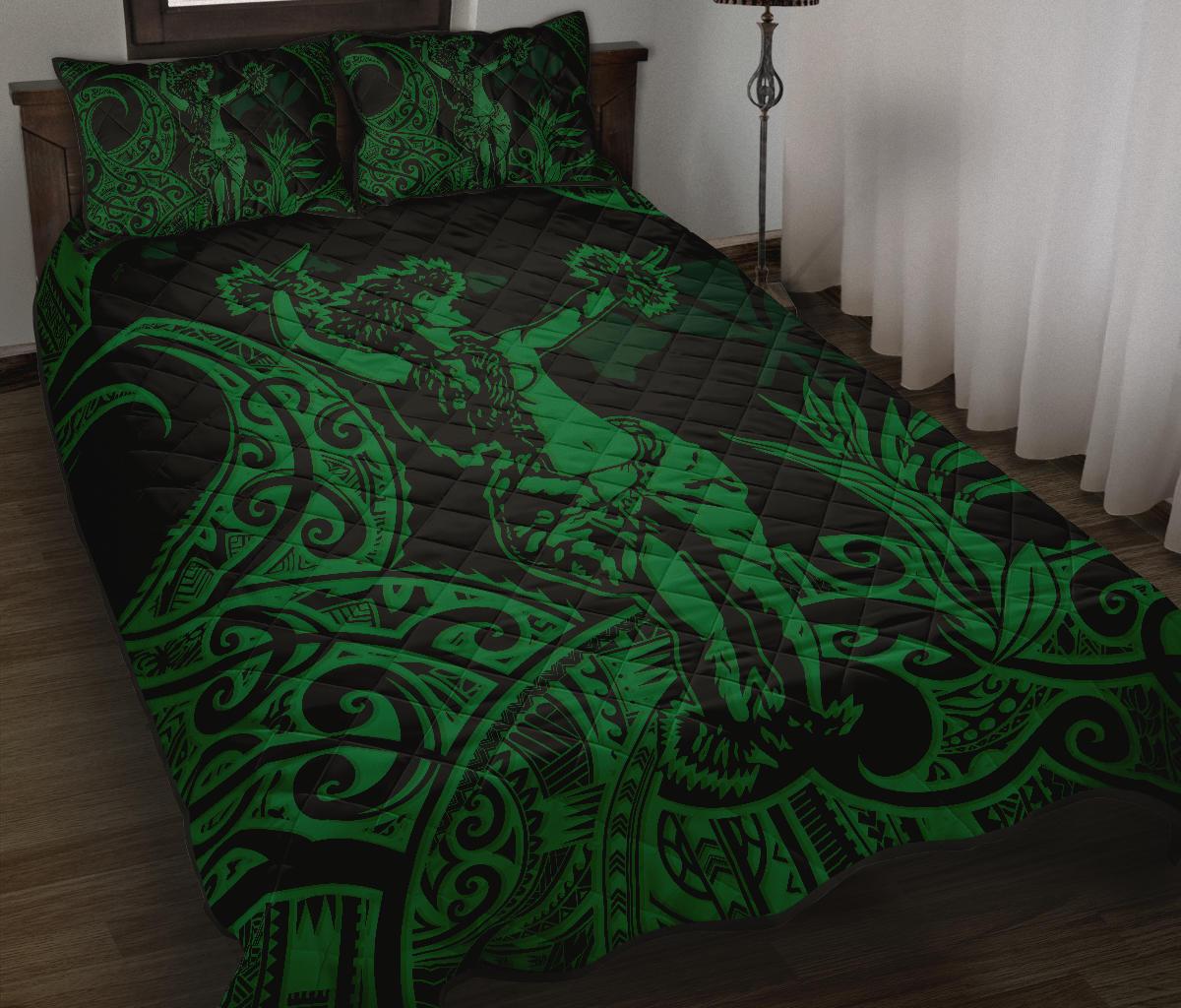 Hawaii Polynesian Quilt Bed Set - Hula Girl Green Green - Polynesian Pride