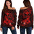 Polynesian Hawaii Kanaka Maoli Off Shoulder Sweater - Humpback Whale with Hibiscus (Red) Red - Polynesian Pride