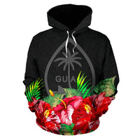 Guam Polynesian Hoodie Black Hibiscus - Polynesian Pride