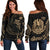 Tahiti Polynesian Custom Personalised Women's Off Shoulder Sweater - Gold Tribal Wave Black - Polynesian Pride