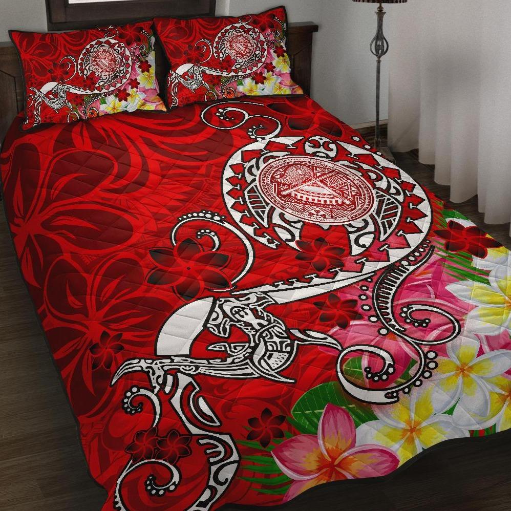 American Samoa Polynesian Quilt Bed Set - Turtle Plumeria (Red) Red - Polynesian Pride