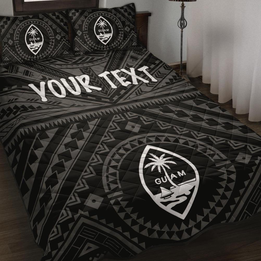 Guam Personalised Quilt Bed Set - Guam Seal With Polynesian Tattoo Style (Black) Black - Polynesian Pride