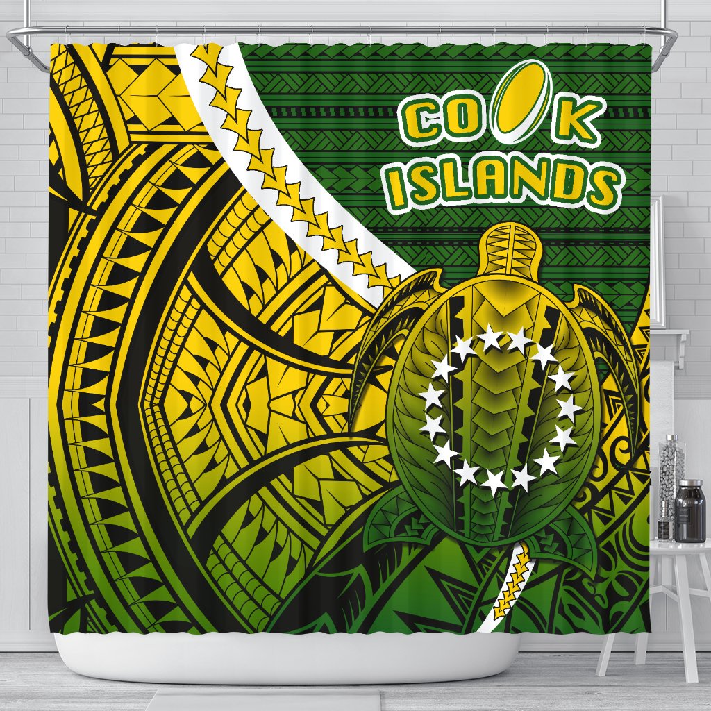 Cook Islands Shower Curtain Style Turtle Rugby 177 x 172 (cm) Green - Polynesian Pride