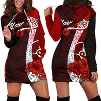 Yap Polynesian Custom Personalised Hoodie Dress - Coat Of Arm With Hibiscus Red - Polynesian Pride