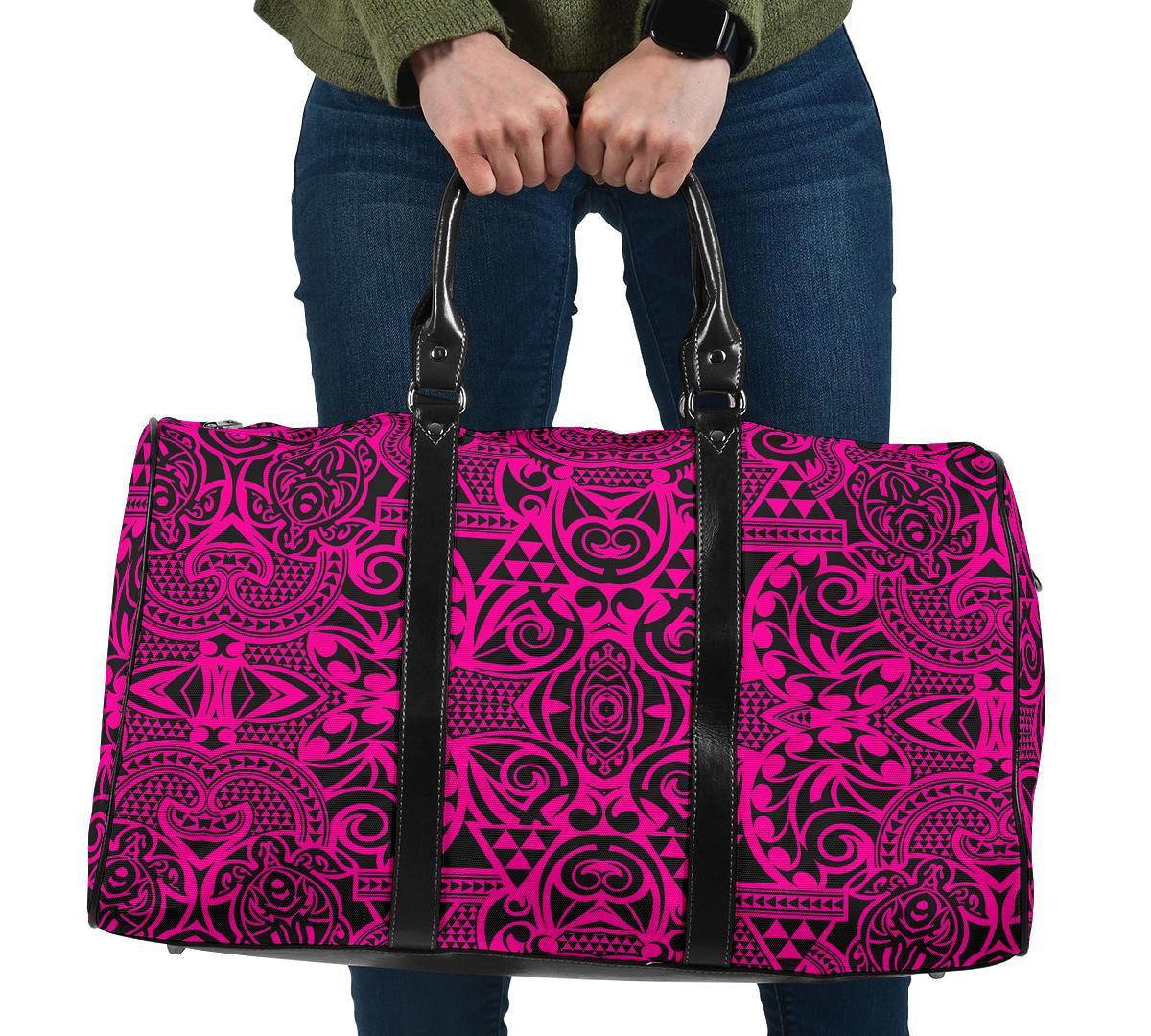 Polynesian Kakau Turtle Pink Hawaii Travel Bag Travel Bag One size Pink - Polynesian Pride