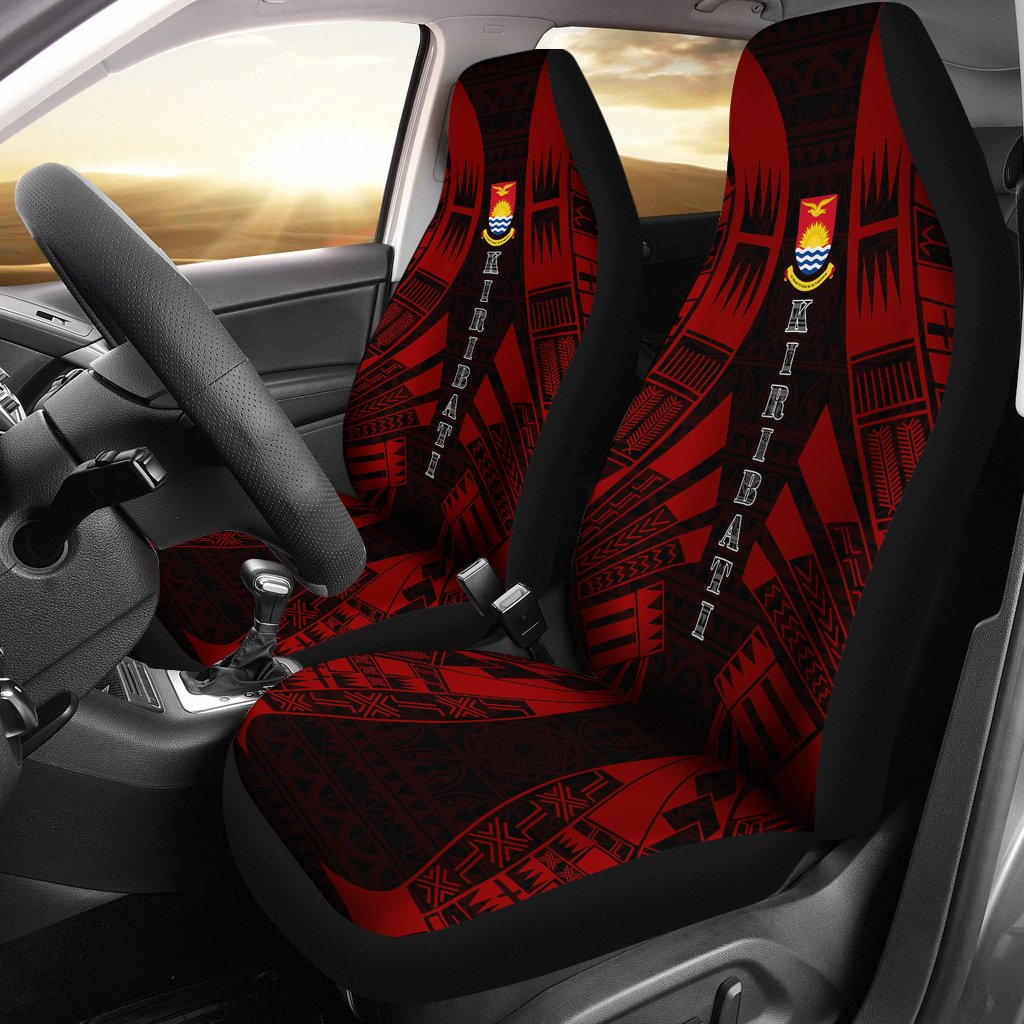 Kiribati Car Seat Covers - Kiribati Coat Of Arms Polynesian Tattoo Red Universal Fit Red - Polynesian Pride