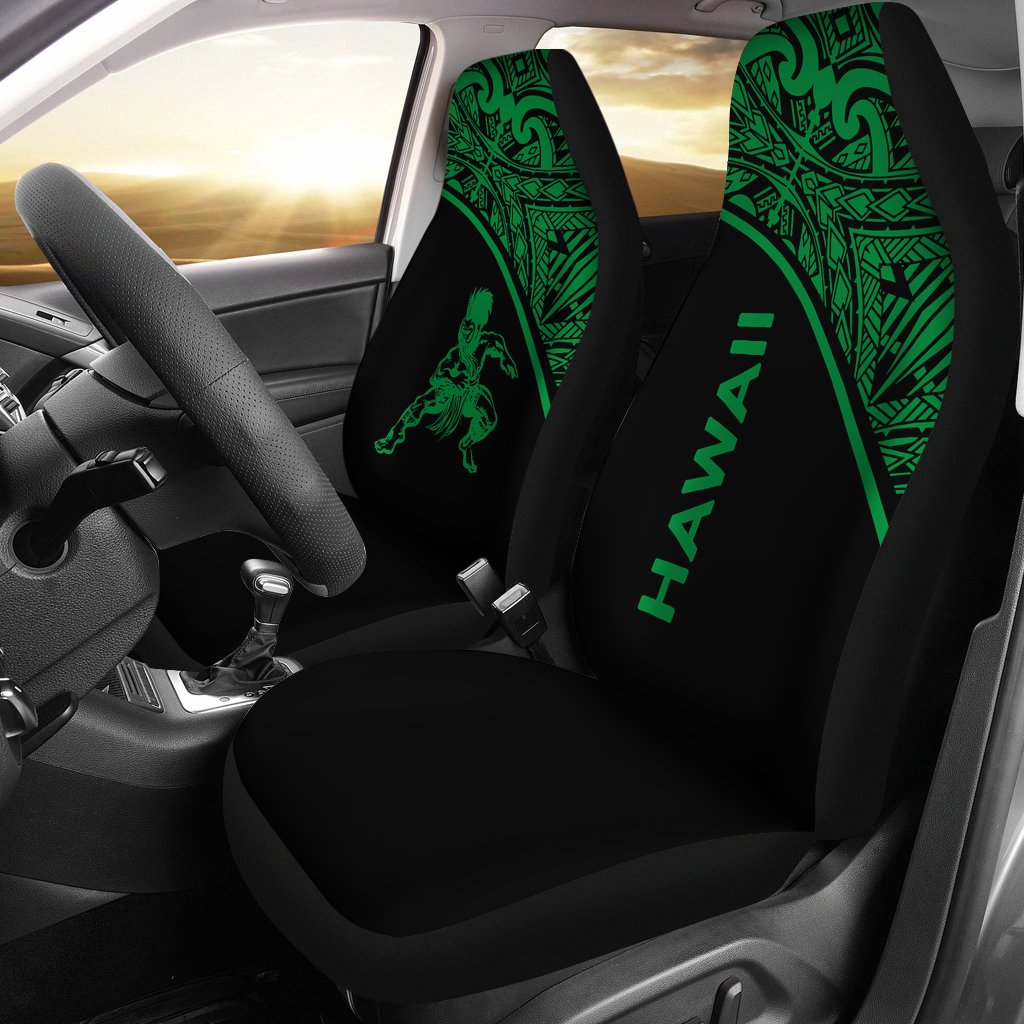 Hawaii Car Seat Covers - Polynesian Warriors Tattoo Green Curve Universal Fit Green - Polynesian Pride