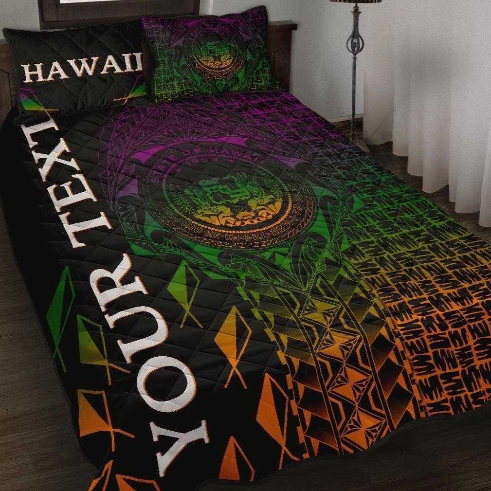 Hawaii Custom Personalised Quilt Bed Set - Hawaii Seal Rocket Style Black - Polynesian Pride