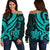 Tonga Women Off Shoulder Sweater - Turquoise Tentacle Turtle Turquoise - Polynesian Pride