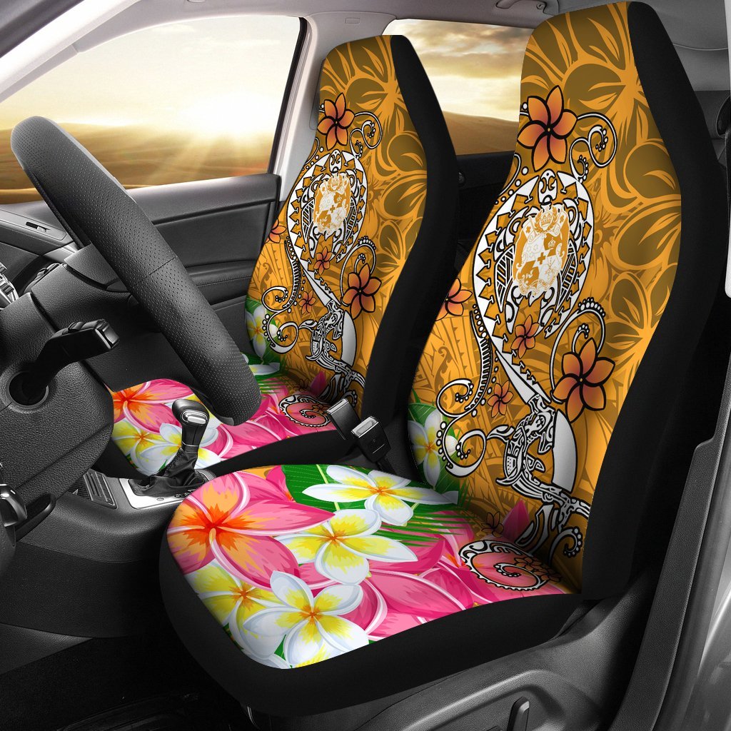 Tonga Car Seat Covers - Turtle Plumeria (Gold) Universal Fit Gold - Polynesian Pride