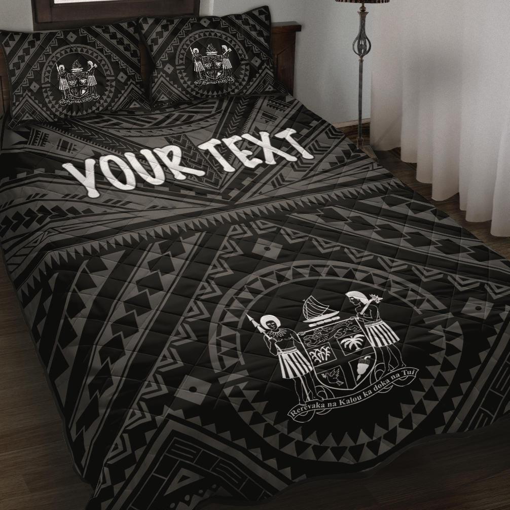 Fiji Personalised Quilt Bed Set - Fiji Seal With Polynesian Tattoo Style ( Black) Black - Polynesian Pride