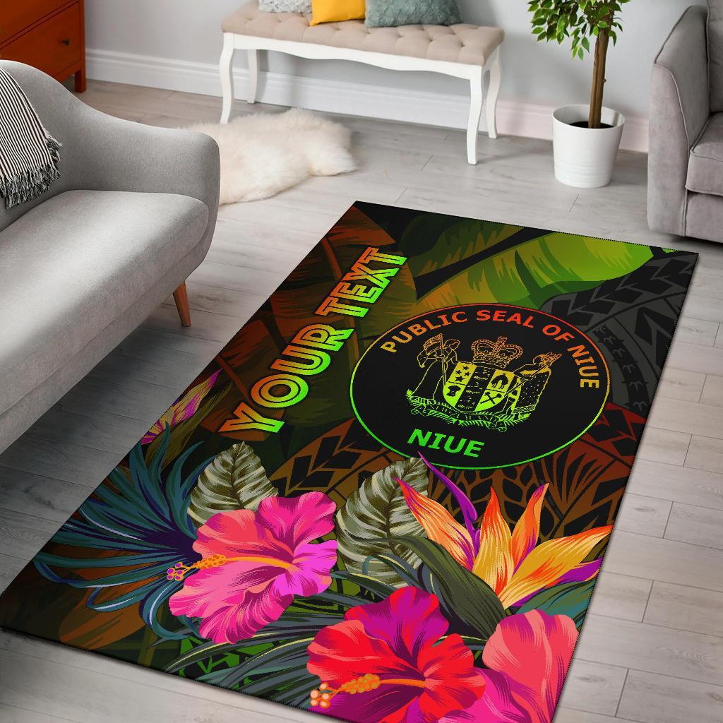 Niue Polynesian Personalised Area Rug - Hibiscus and Banana Leaves Reggae - Polynesian Pride