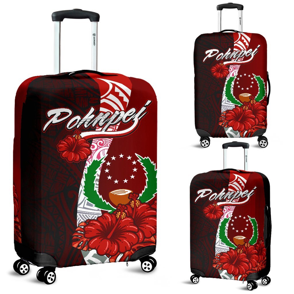Pohnpei Micronesia Luggage Covers - Coat Of Arm With Hibiscus Red - Polynesian Pride