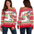 Polynesian Hawaii Ugly Christmas Women's Off Shoulder Sweater - Shark Version Red - Polynesian Pride